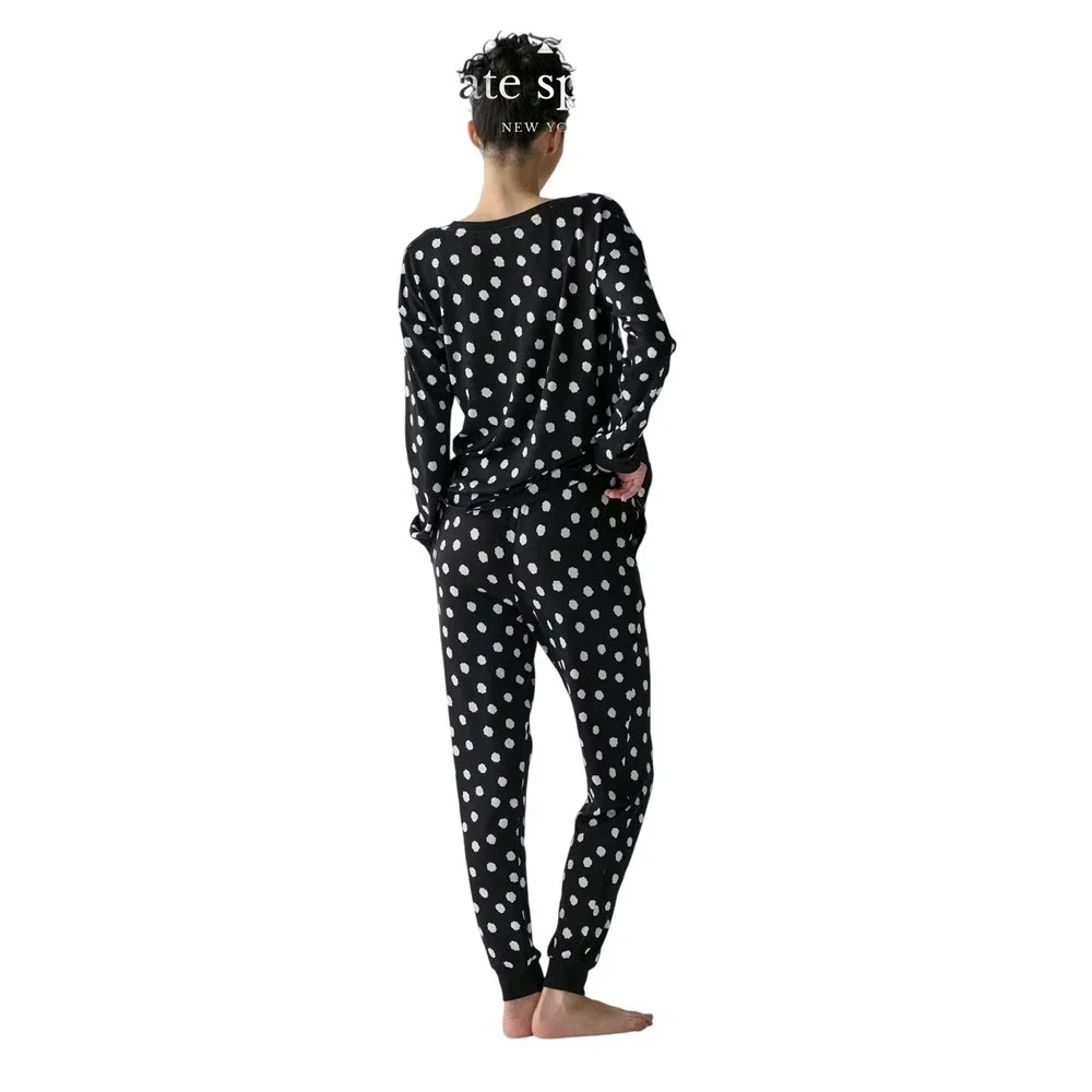 Kate Spade New York‎ Brushed Sweater Knit Long Sleeve PJ Set Blue Polka Dot SM